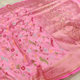 Pretty pink katan handwoven antique zari saree