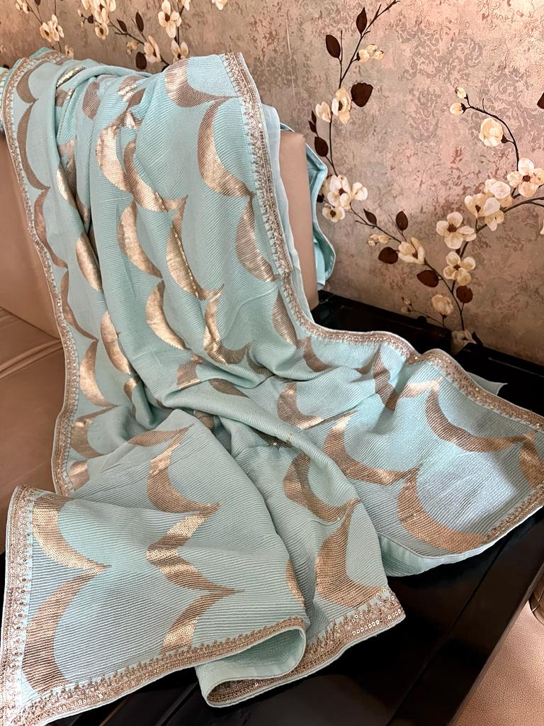 Guvisha Gorgette sequence saree partywear sari - Saffronfashionindia