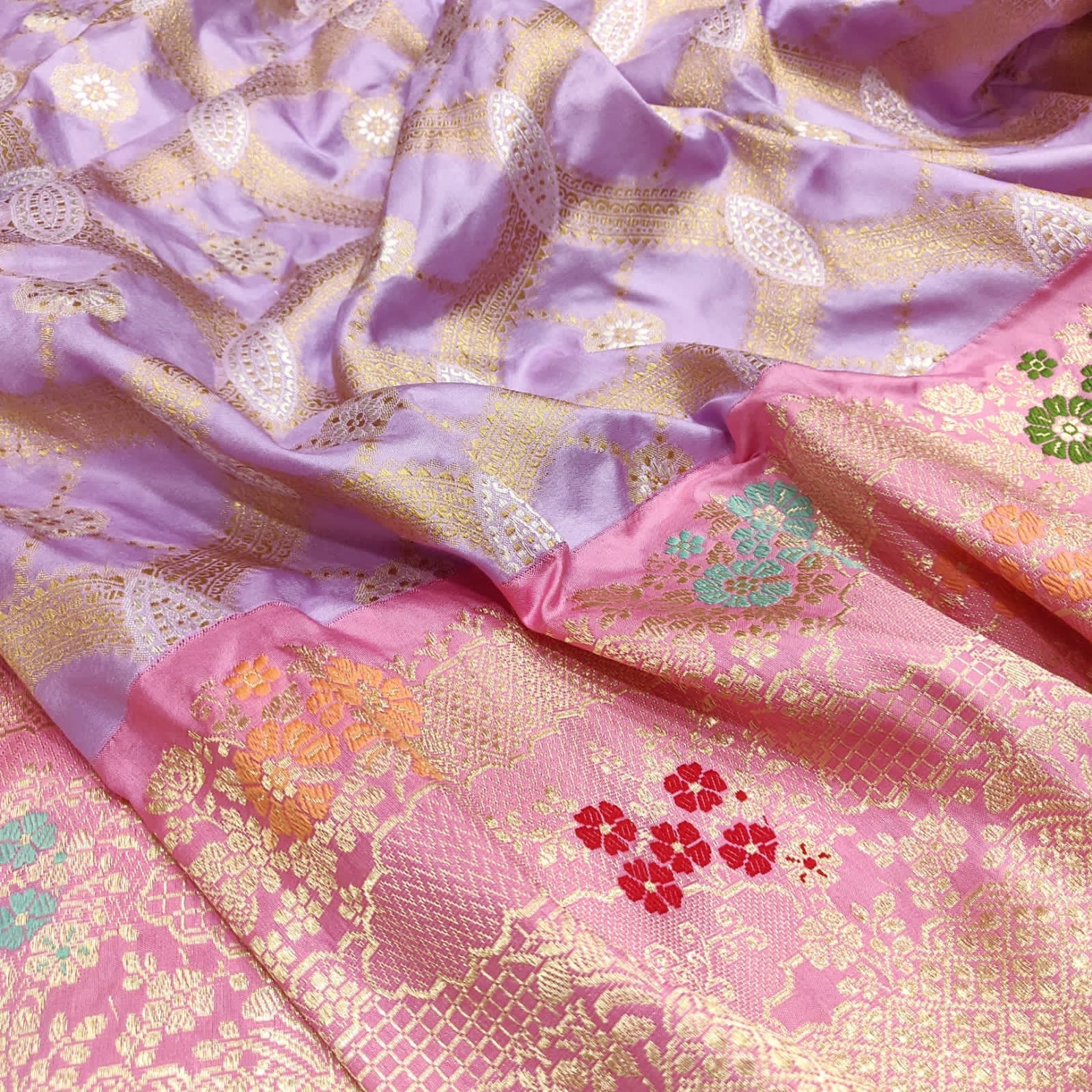 Lavender kora handwoven zari saree - Saffronfashionindia