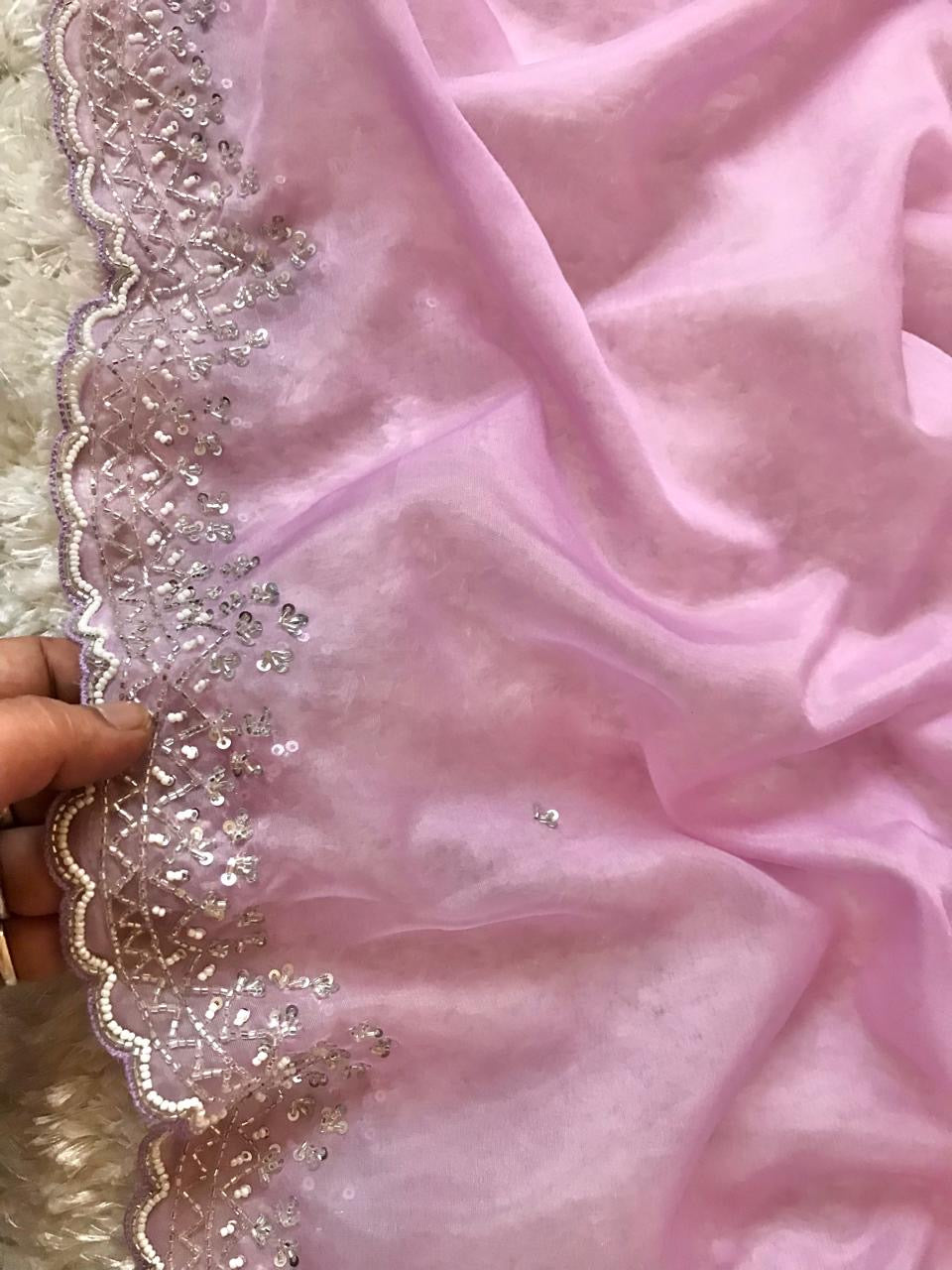 Lilac organza saree for Partywear sarees Saffronfashionindia