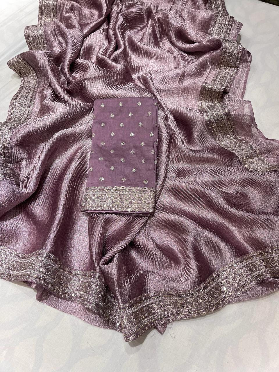 Kinzal Tissue Saree Crushed saree Partywear sari - Saffronfashionindia