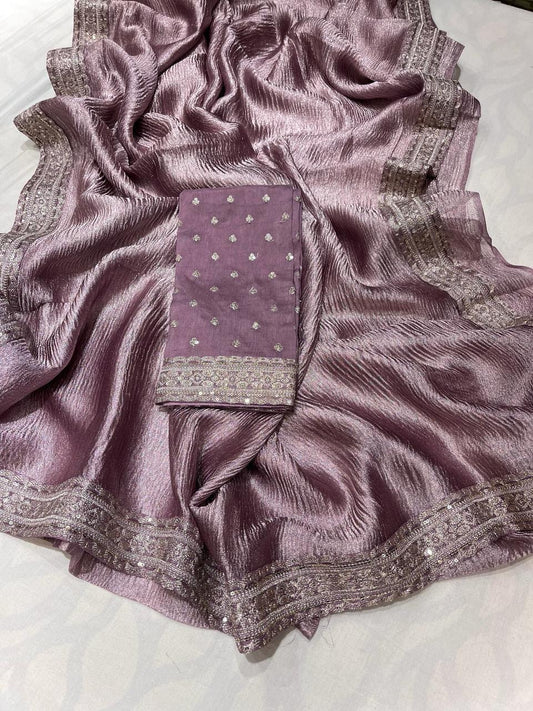 Kinzal Tissue Saree Crushed saree Partywear sari - Saffronfashionindia