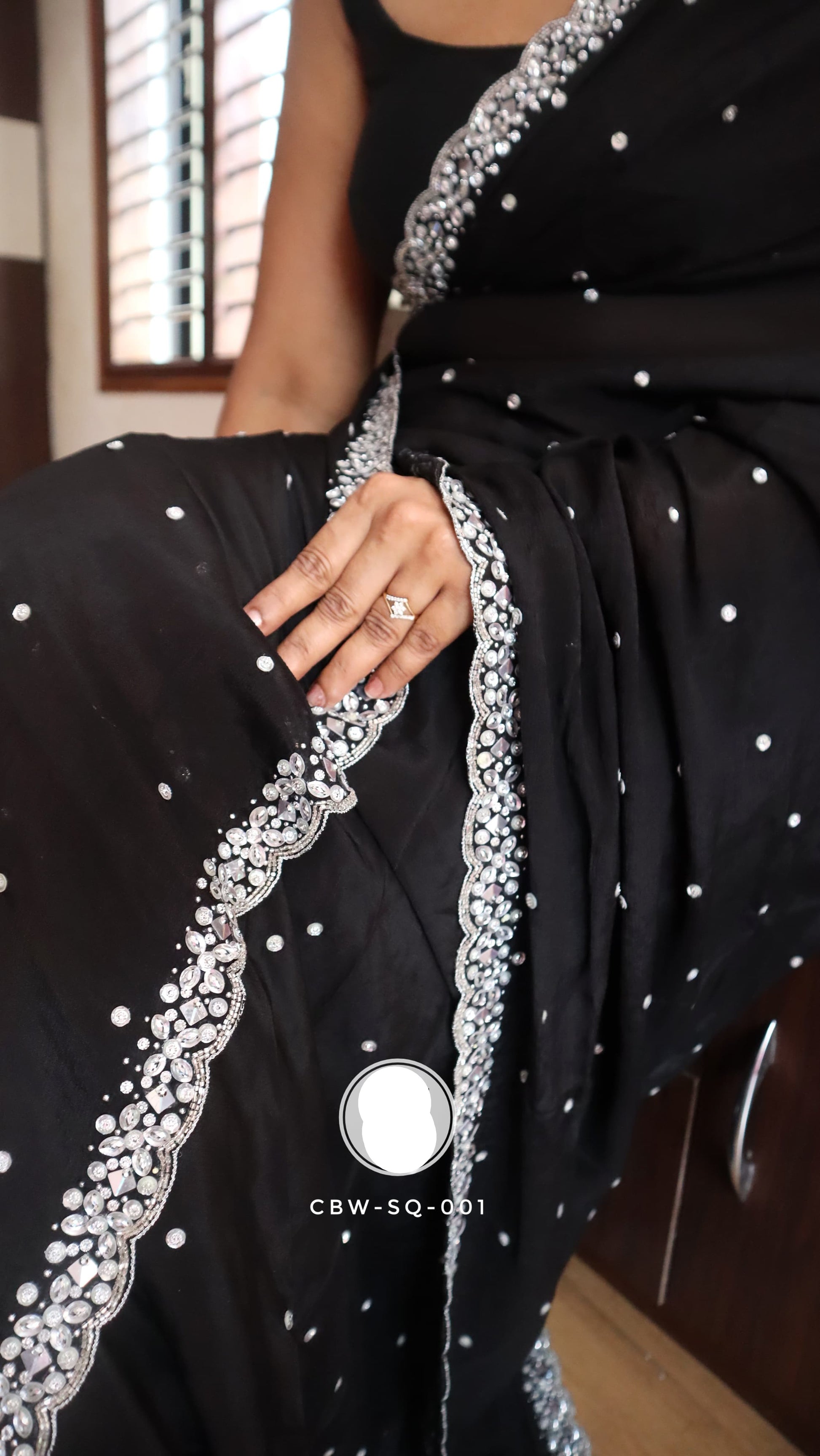 Black premium crepe silk saree partywear sarees Indian sari blouse - Saffronfashionindia