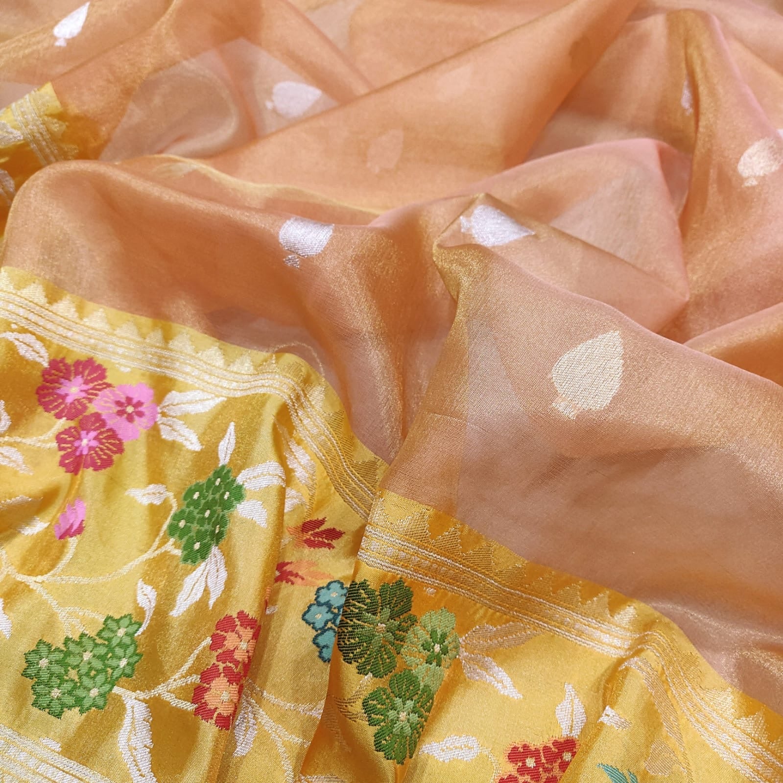 Silver gold Zari butis saree handwoven saree tissue sari - Saffronfashionindia