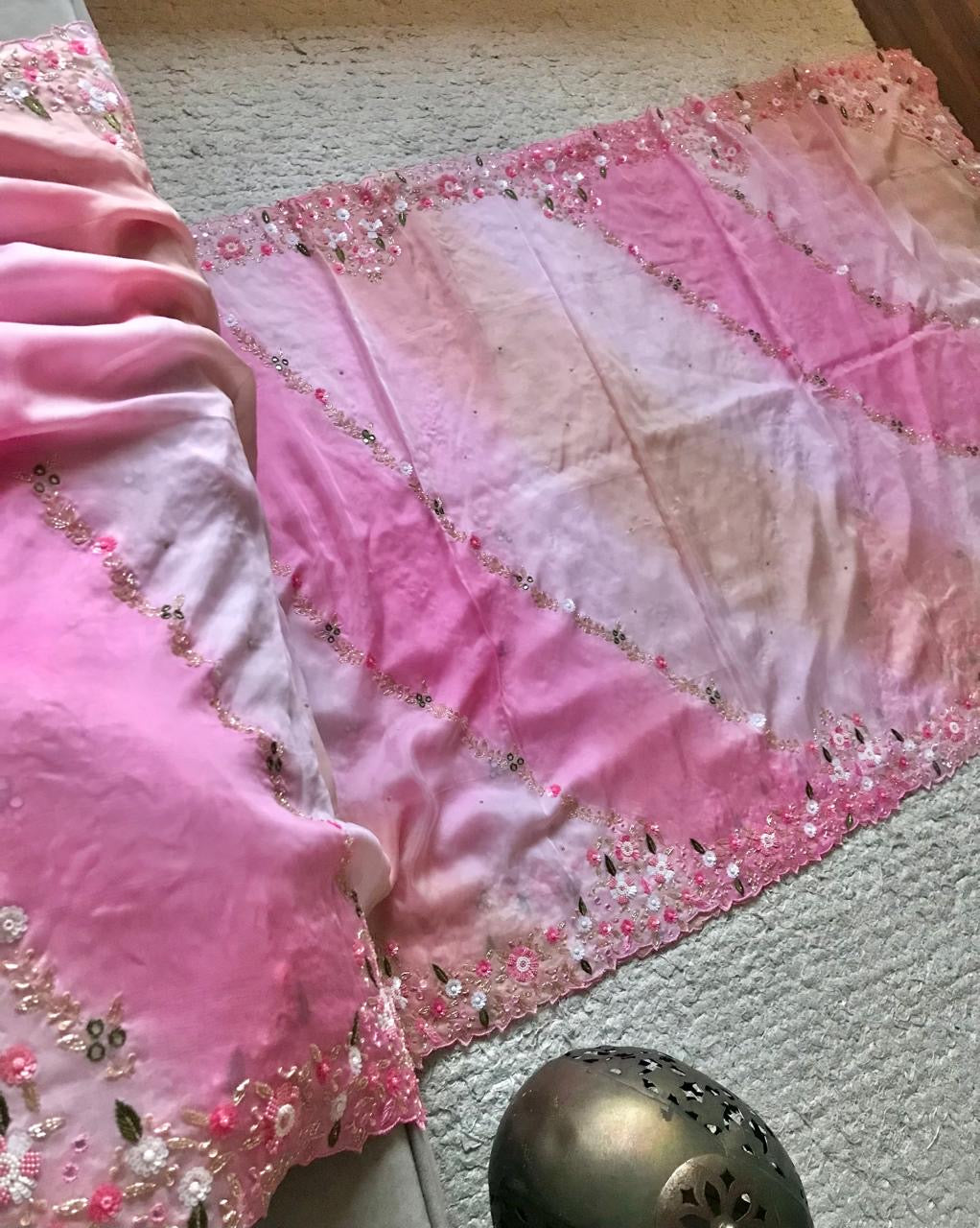 Ombre shaded saree premium satin luxury silk sarees women sari blouse - Saffronfashionindia