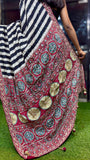 Ajrakh saree hand embroidered saree women sari blouse SaffronFashion