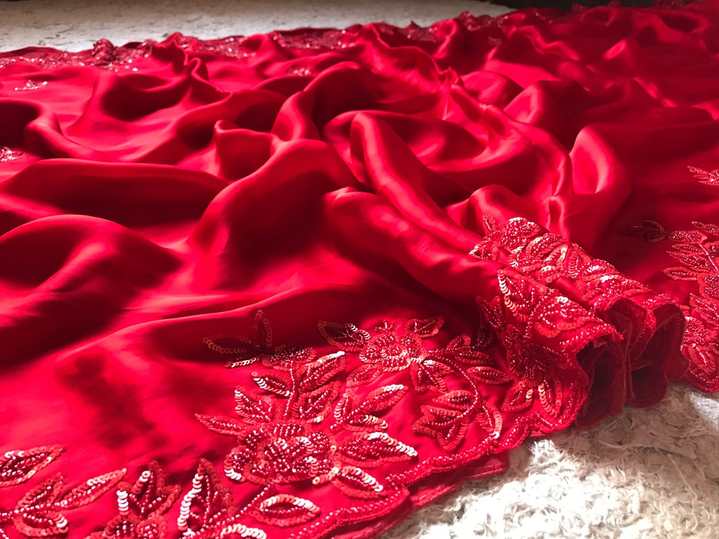 Red Satin Premium Silk Sarees luxury Saree - Saffronfashionindia