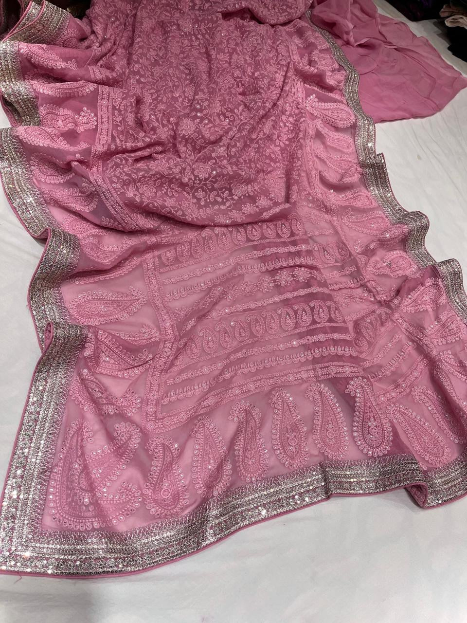 Ramaina Gorgette saree bridesmaid saree Indian sarees - Saffronfashionindia