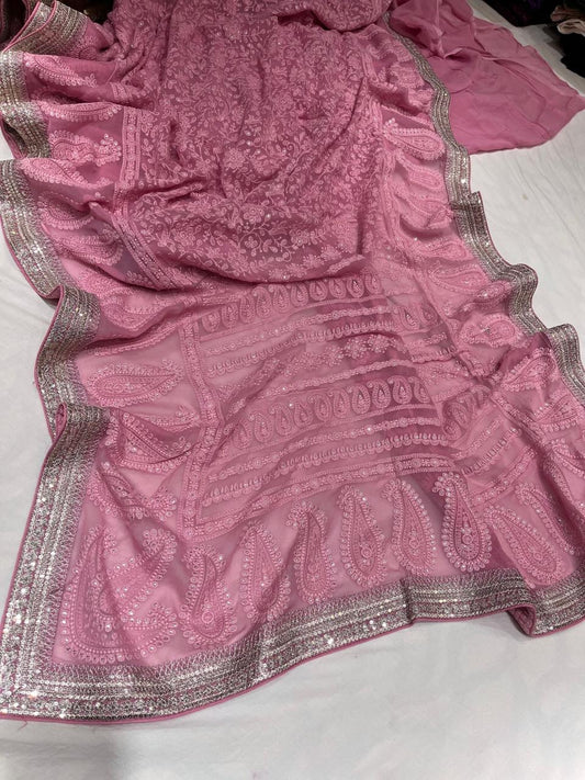 Ramaina Gorgette saree bridesmaid saree Indian sarees - Saffronfashionindia