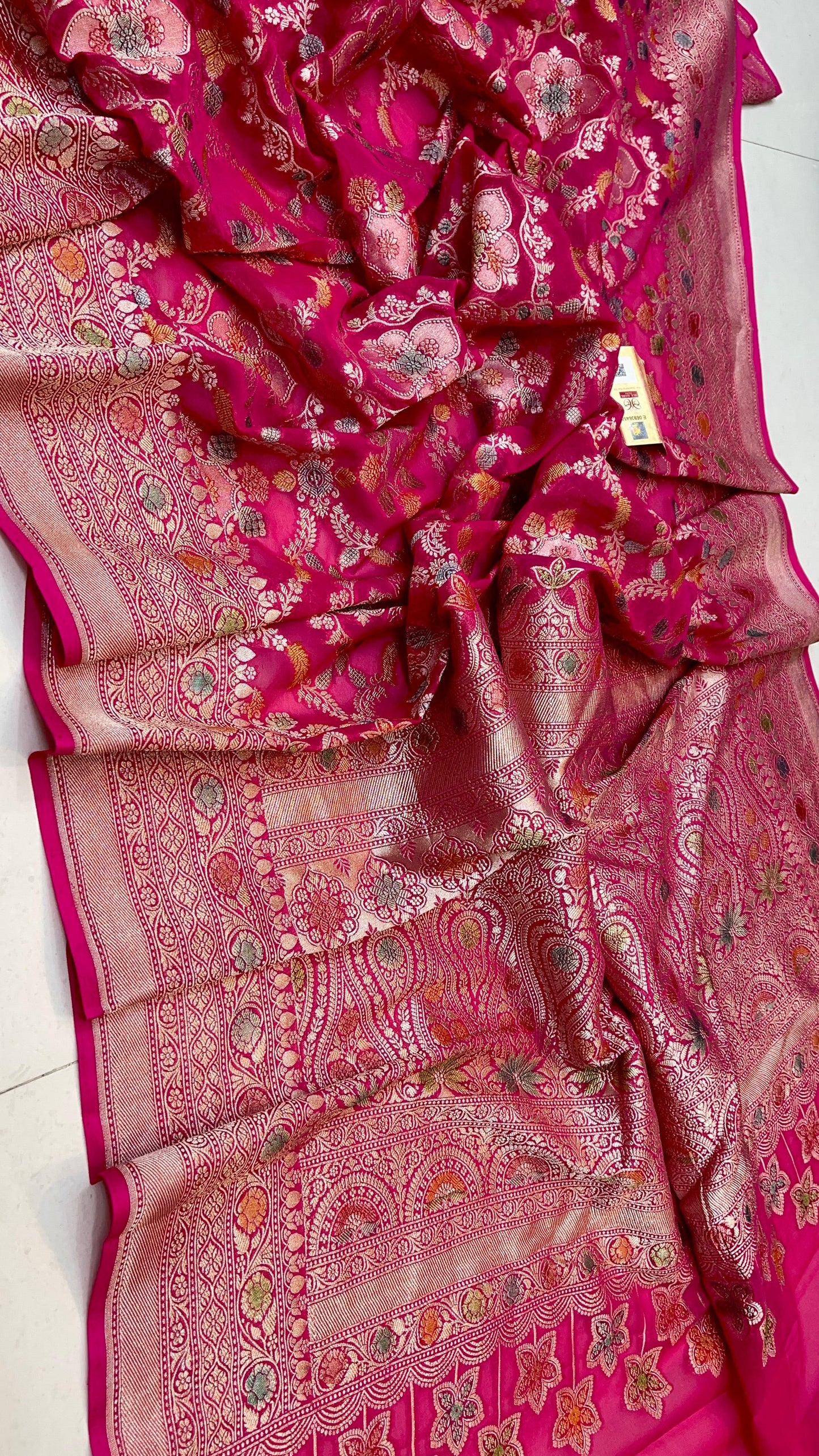 Ramaina Banarsi saree Khaddi gorgette saree woven sari blouse - Saffronfashionindia