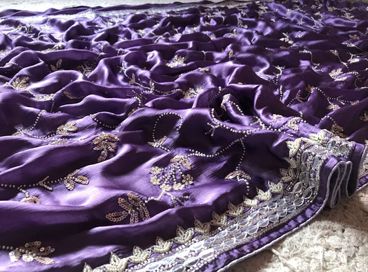Satin Silk Premium Purple Luxury Saree Beautiful sari - Saffronfashionindia