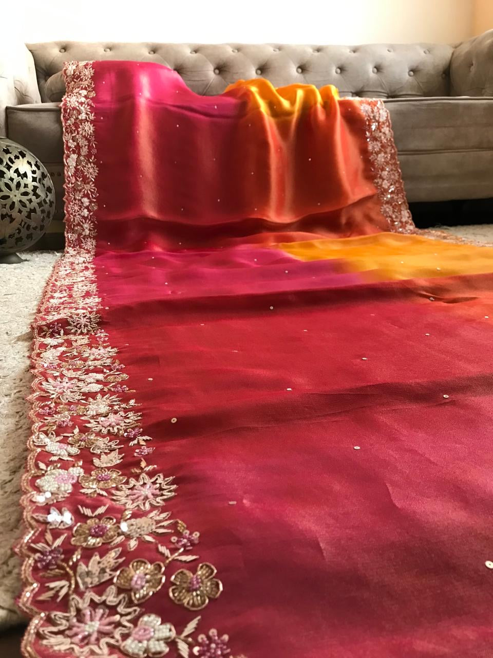 Banarsi tissue saree Organza saree Indian sari blouse - Saffronfashionindia