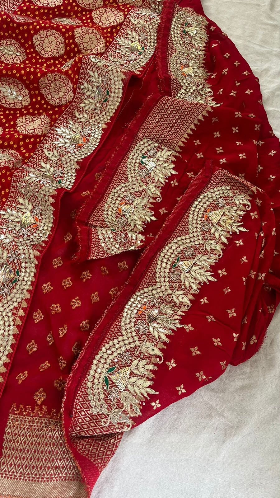Gottapatti red Banarsi saree Gorgette sarees - Saffronfashionindia