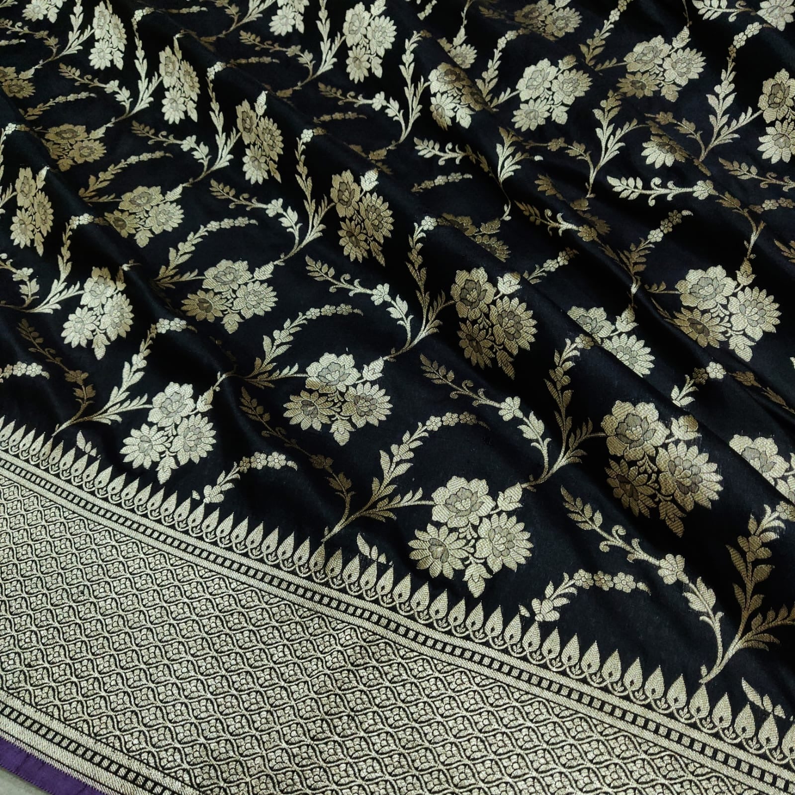 Black Katan silk handwoven saree - Saffronfashionindia