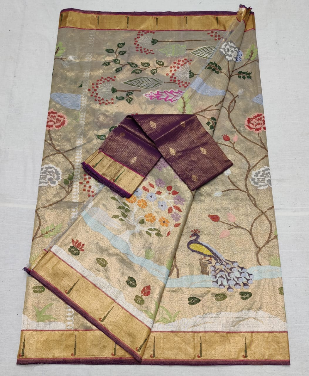 Indian Zari Kota Saree Double Tissue saree - Saffronfashionindia