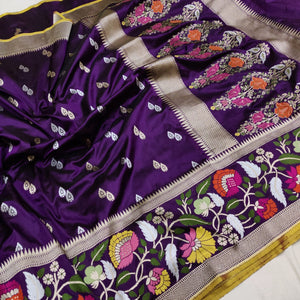 Floral Katan Handwoven zari saree Indian sarees