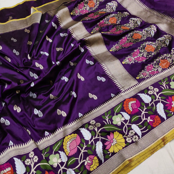 Floral Katan Handwoven zari saree Indian sarees