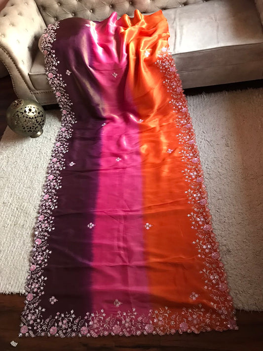 Shaded premium tissue organza sarees Indian sari - Saffronfashionindia