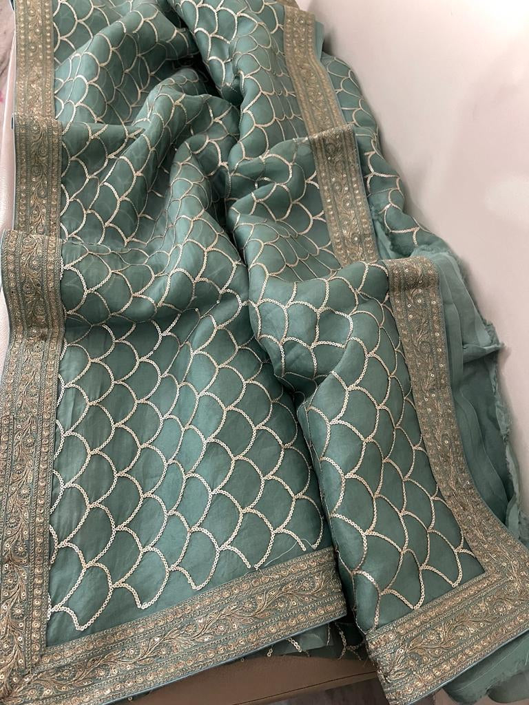 Ashik organza sequins Indian saree - Saffronfashionindia