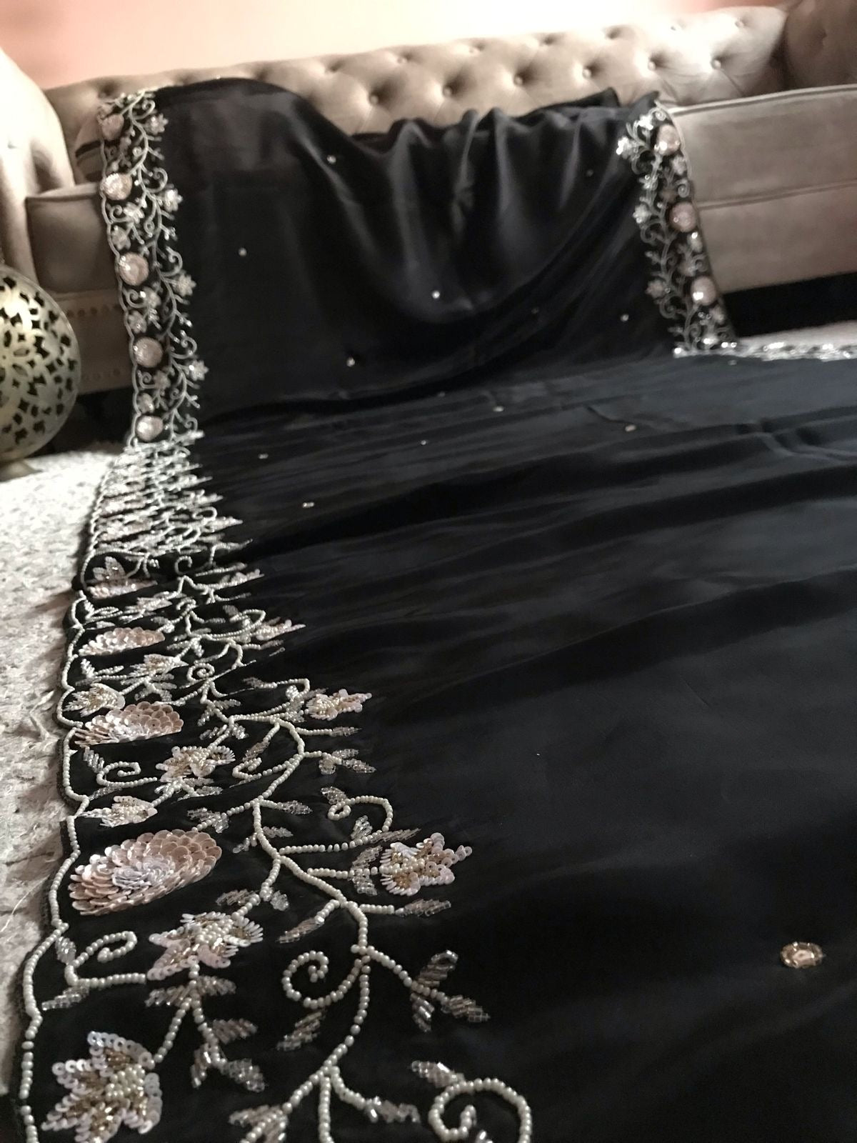 Black Satin Organza Silk Saree Luxury Partywear Wedding sarees - Saffronfashionindia