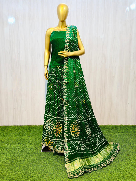 Green Lehanga set gajji silk Lehanga set SaffronFashion