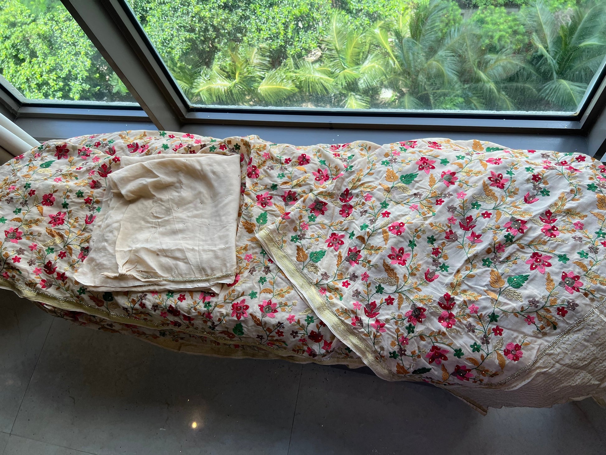 Handmade saree floral saree Chinon sari blouse SaffronFashion