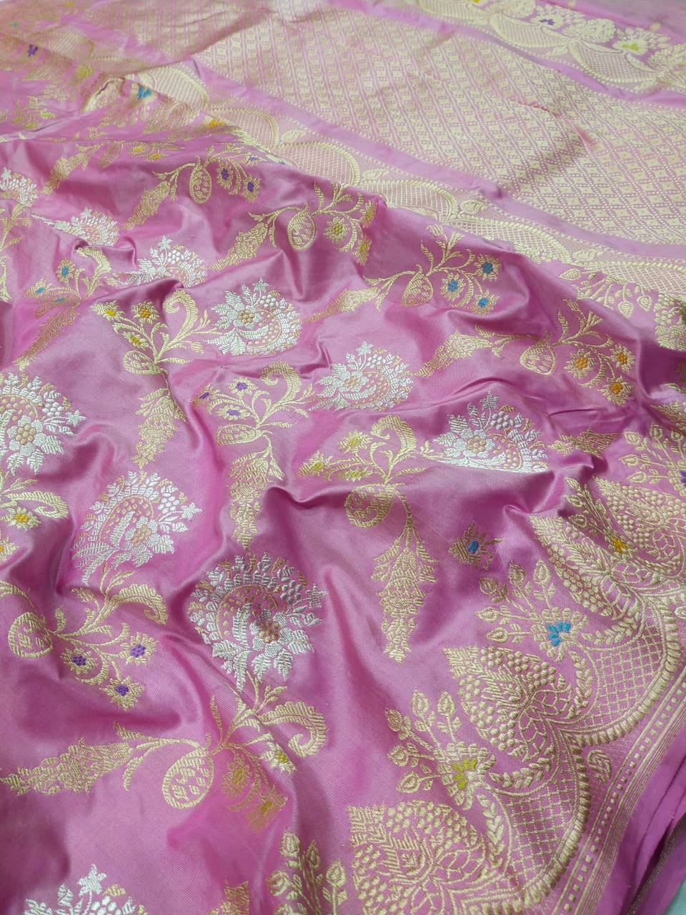 Pink banarsi premium bridal saree - Saffronfashionindia