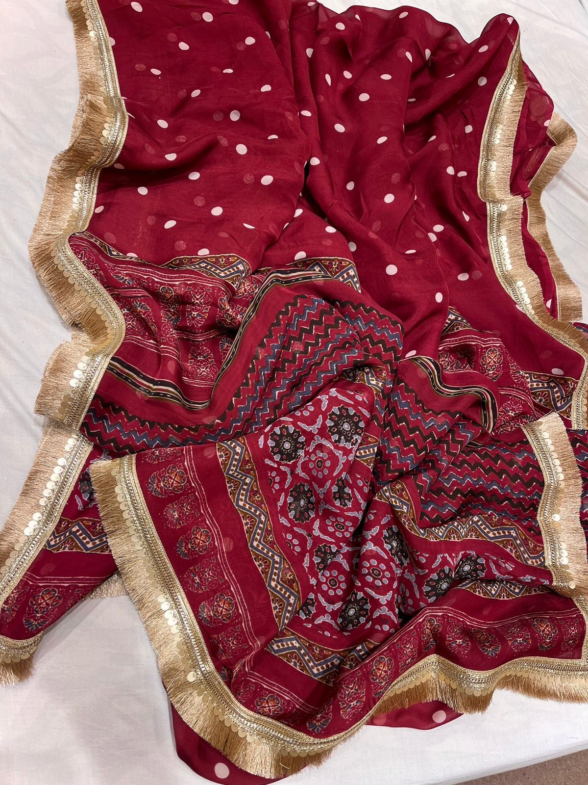 Printed Organza Saree Partywear sarees lace sari - Saffronfashionindia