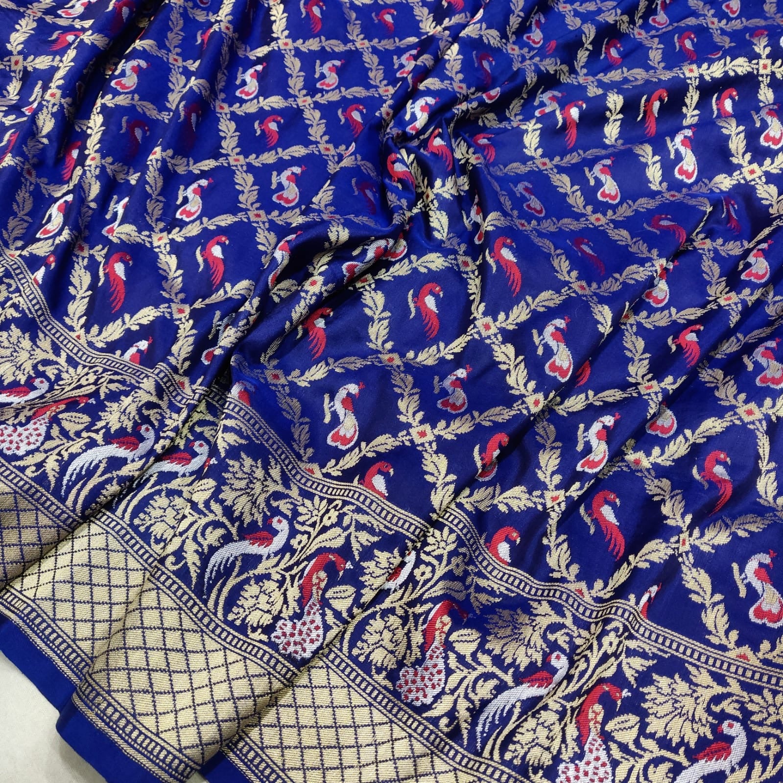 Royal Blue Katan Silk Handwoven Sarees - Saffronfashionindia