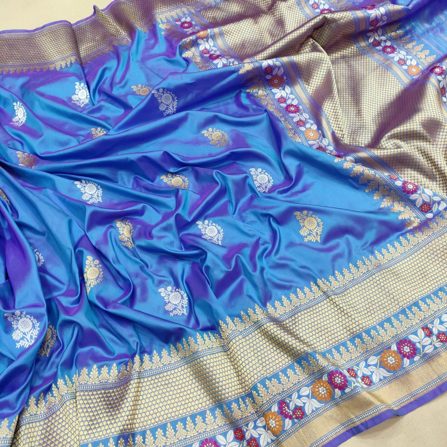 Firoza katan silk handwoven silk sarees Indian sari - Saffronfashionindia