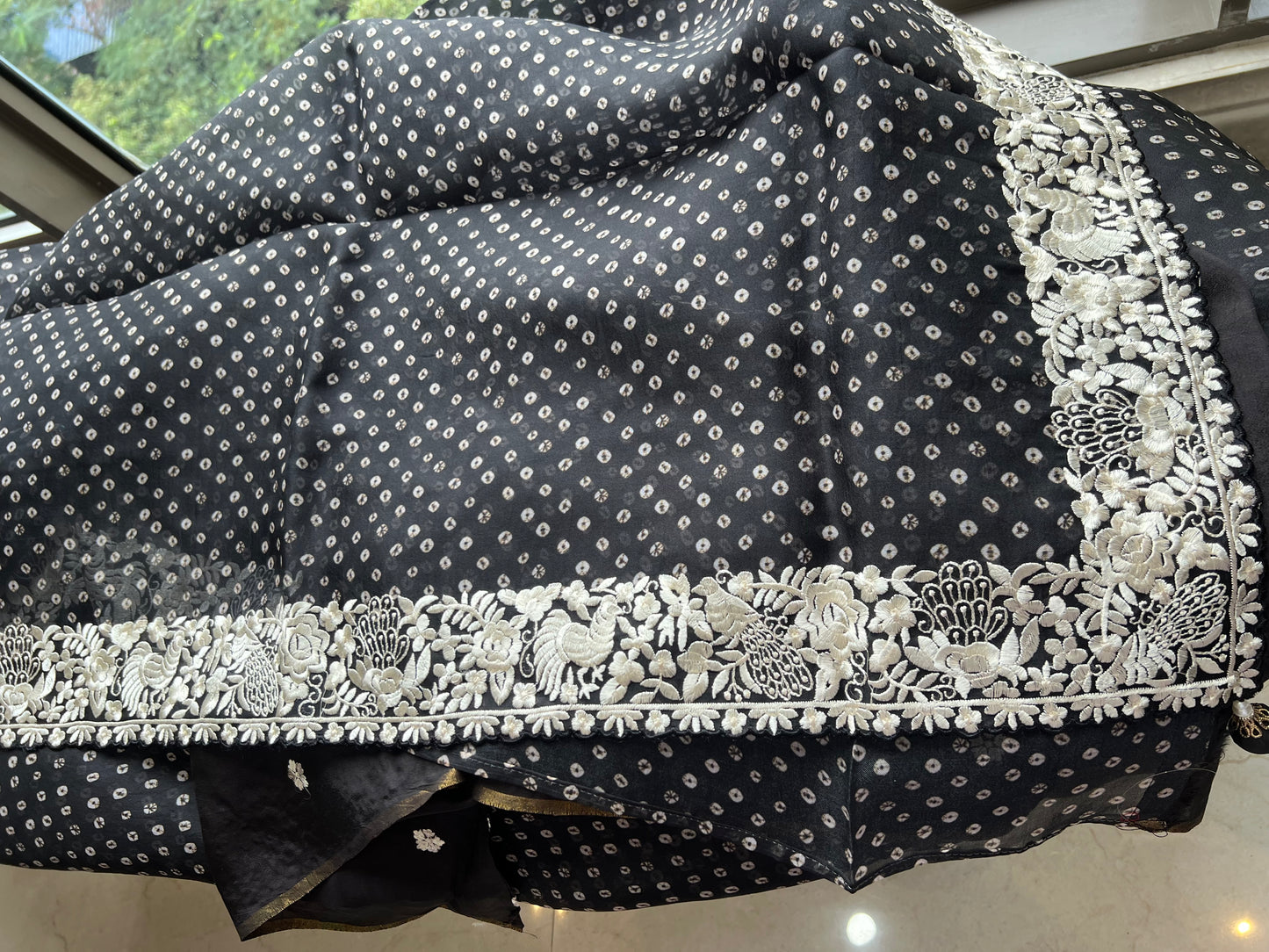 Black Organza Saree parsi inspired border saree blouse - Saffronfashionindia