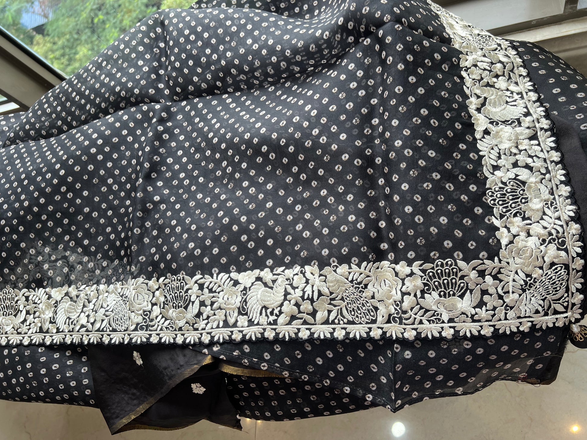 Black Organza Saree parsi inspired border saree blouse - Saffronfashionindia