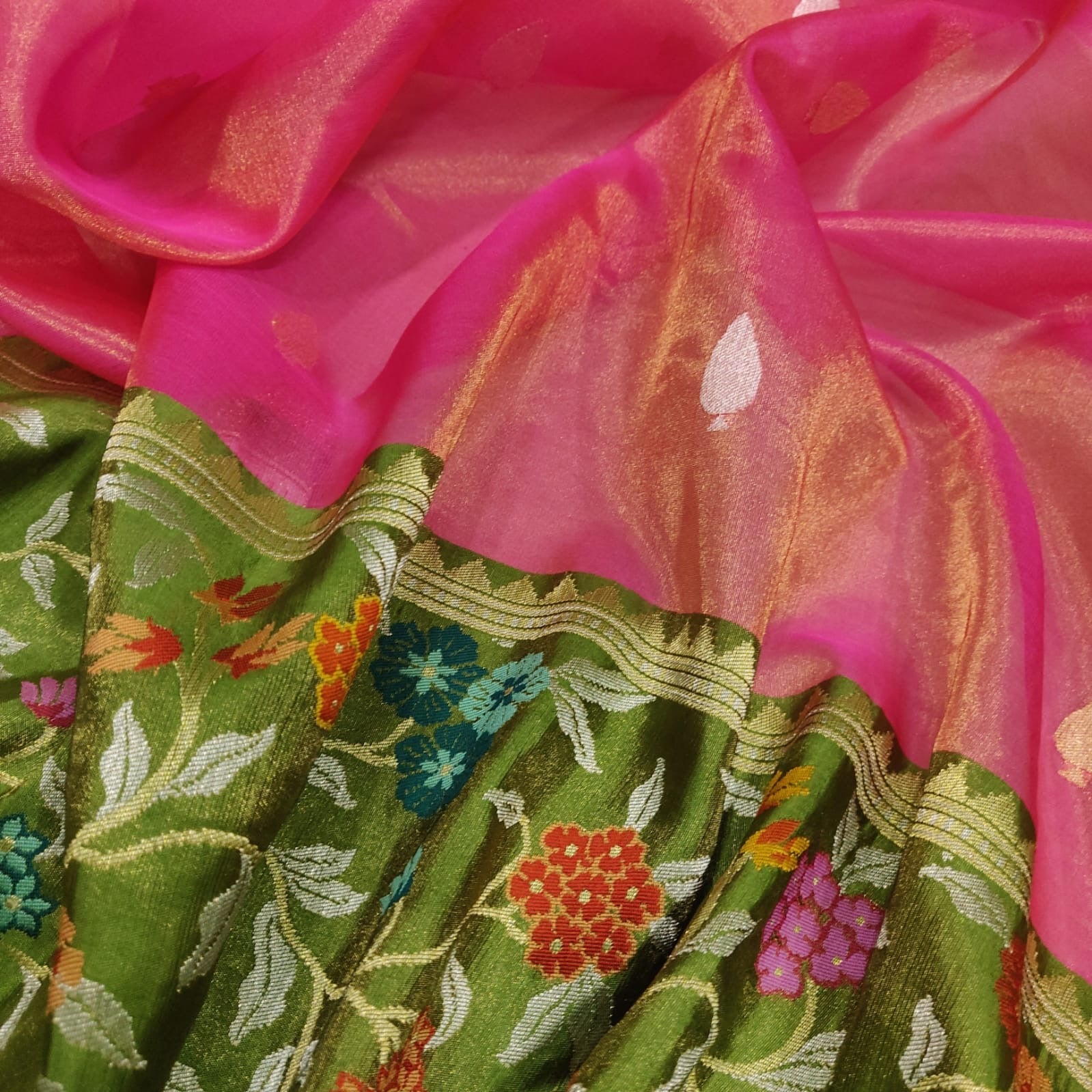 Pink tissue saree handwoven saree blouse SaffronFashion