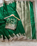 Green sari Banarsi soft tissue saree beautiful sari blouse SaffronFashion