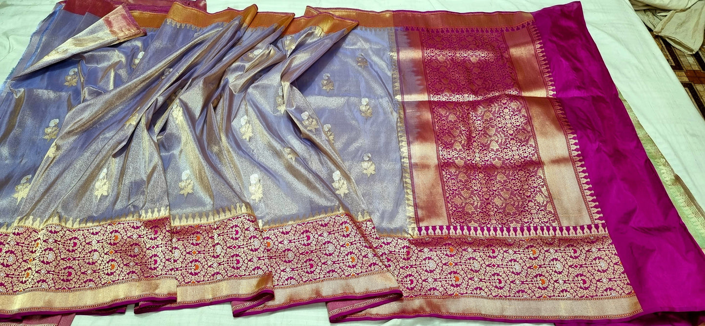 Ramzaan inspired pure banarsi handwoven tissue kadwa saree - Saffronfashionindia