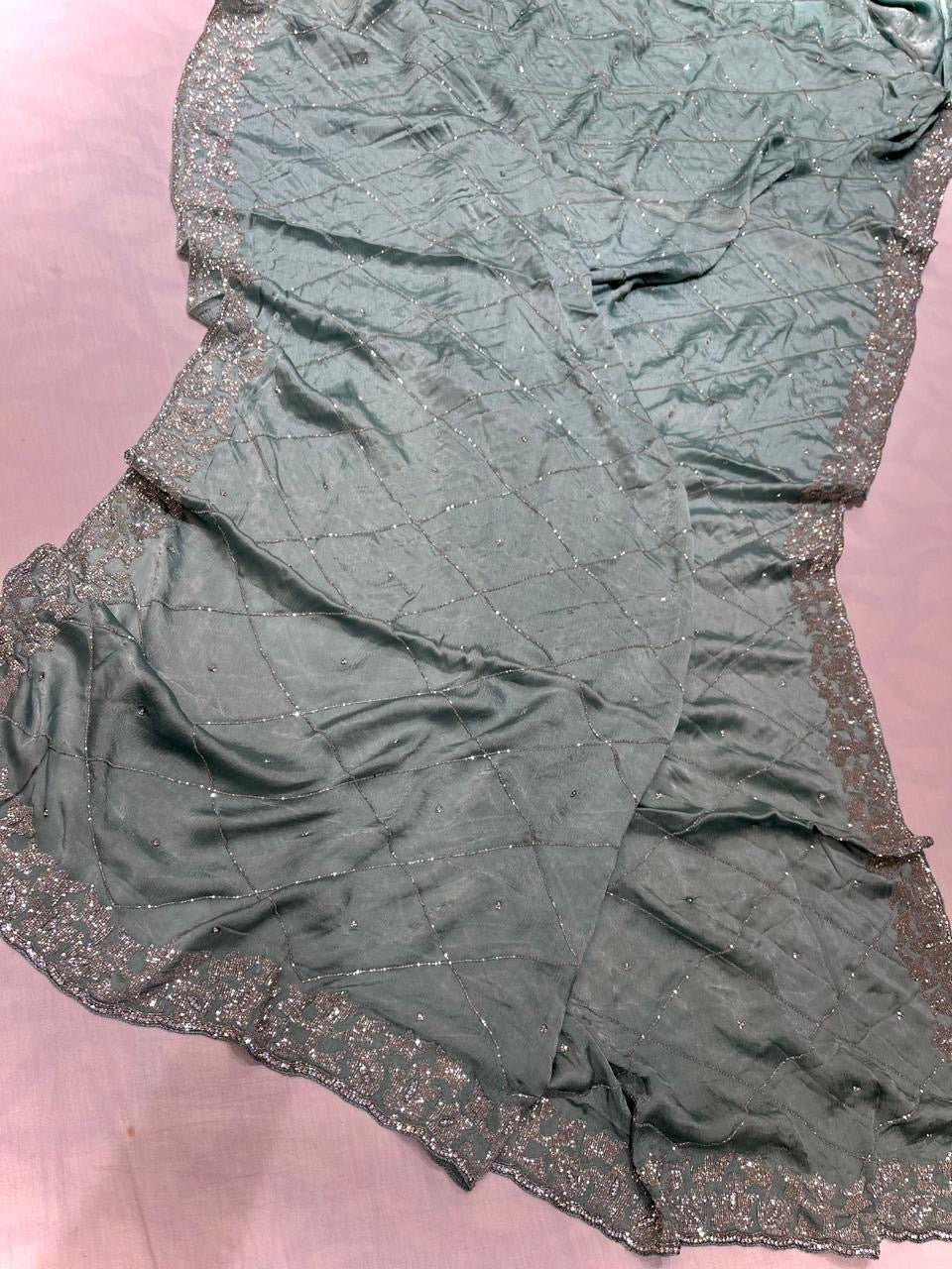 Satin Crepe Sarees Indian Saree wedding saree - Saffronfashionindia