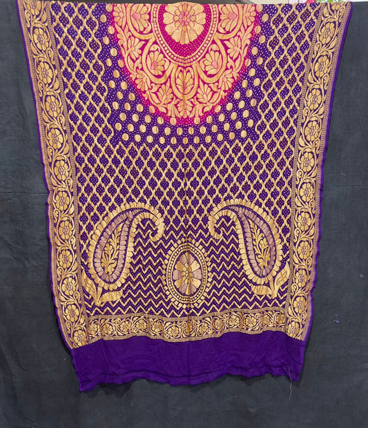 Paisley inspired bandhani banarsi Dupatta Traditional Dupatta - Saffronfashionindia