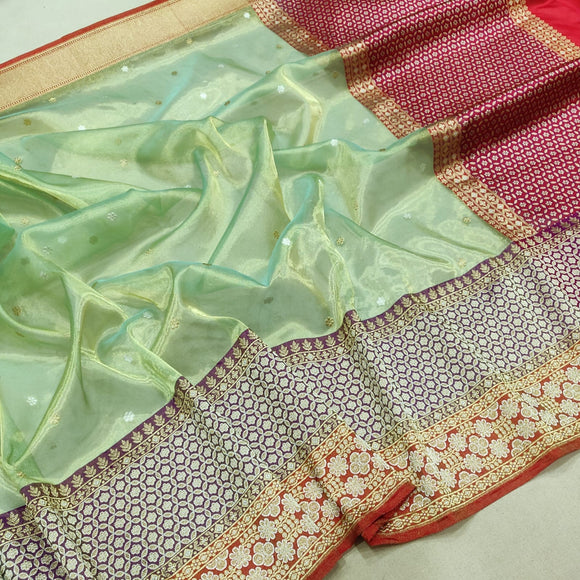 Green tissue handwoven Zari saree Indian sarees