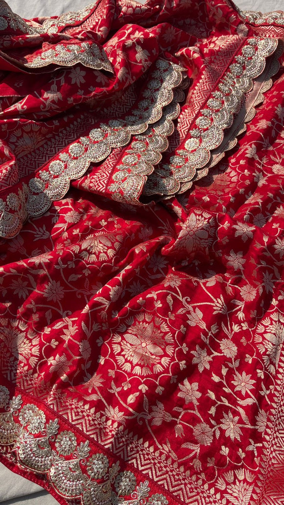 Red Wedding Munga Silk Saree Bridal Sarees