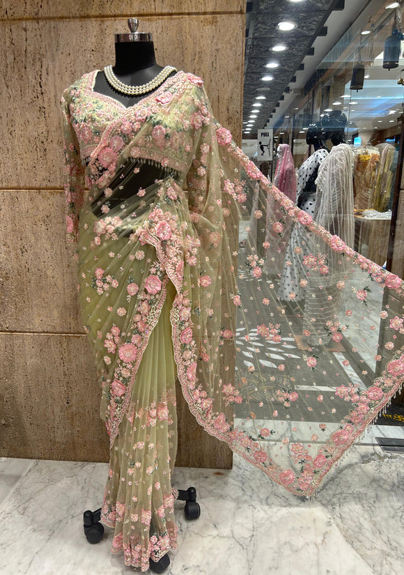 Designer inspired saree Indian wedding sarees blouse partywear sari SaffronFashion