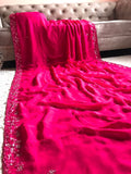 Rani premium pink Gorgette beautiful trendy Partywear Sarees