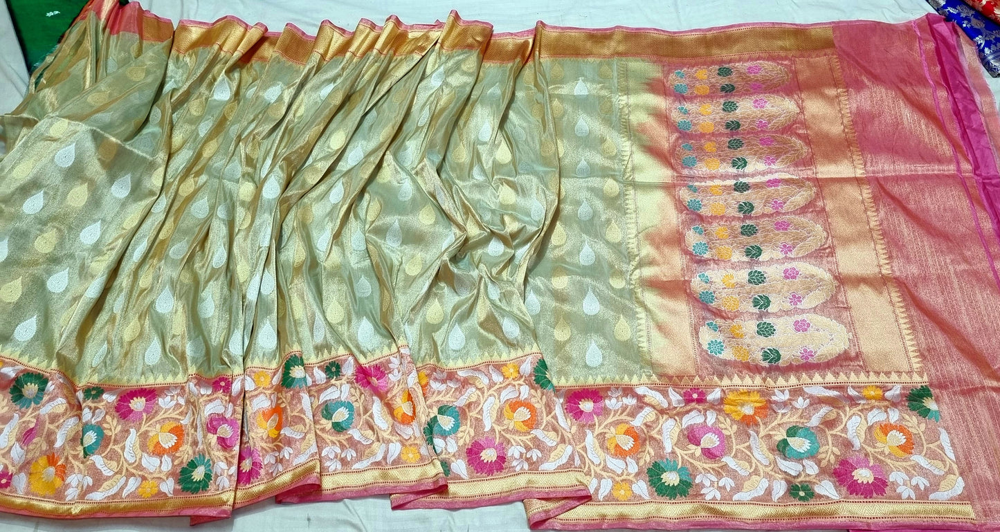 Yashodha handwoven banarsi tissue silk saree women saree - Saffronfashionindia