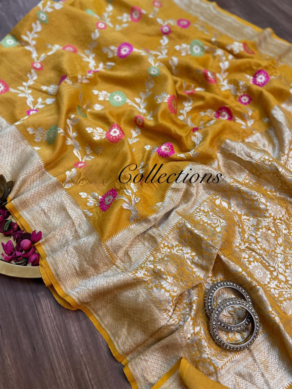 Yellow Khaddi gorgette saree Indian wedding sarees blouse SaffronFashionindia, SaffronFashion