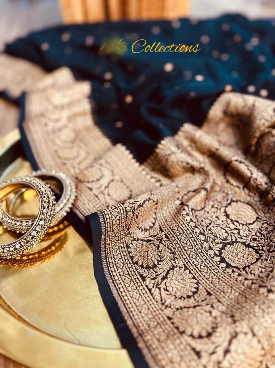 Black handwoven Khaddi Gorgette saree Indian traditional sarees - Saffronfashionindia