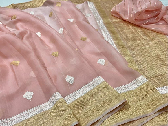 Blushy banarsi kora pink sarees