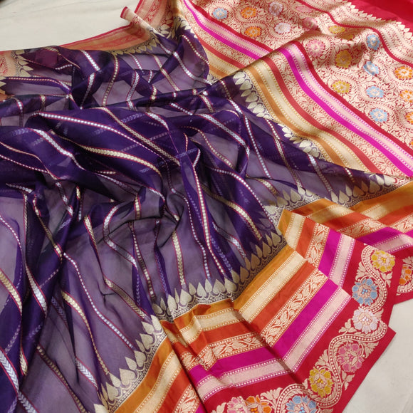 Glowing kora handwoven saree Indian sari