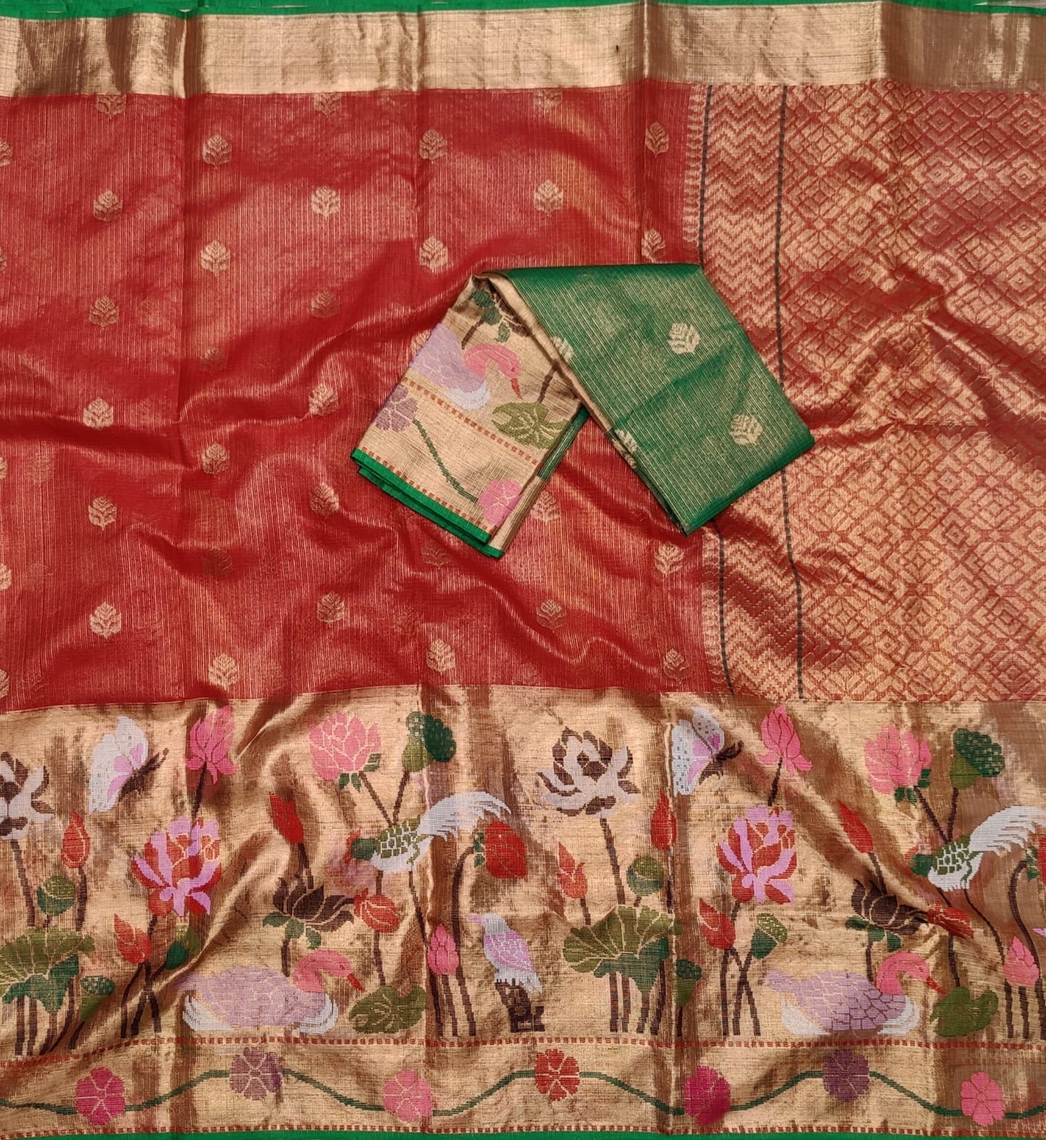 Exclusive Red Tissue Paithani Tissue Zari Kota Sarees - Saffronfashionindia