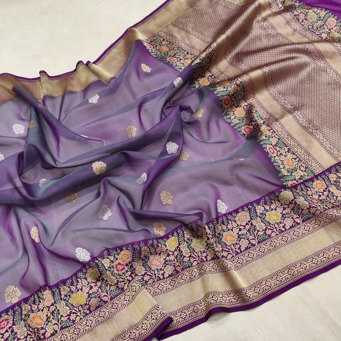 Purple kora handwoven kadwa sarees - Saffronfashionindia