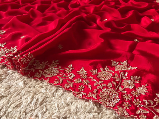 Richie Red saree luxury saree crepe silk sari blouse - Saffronfashionindia