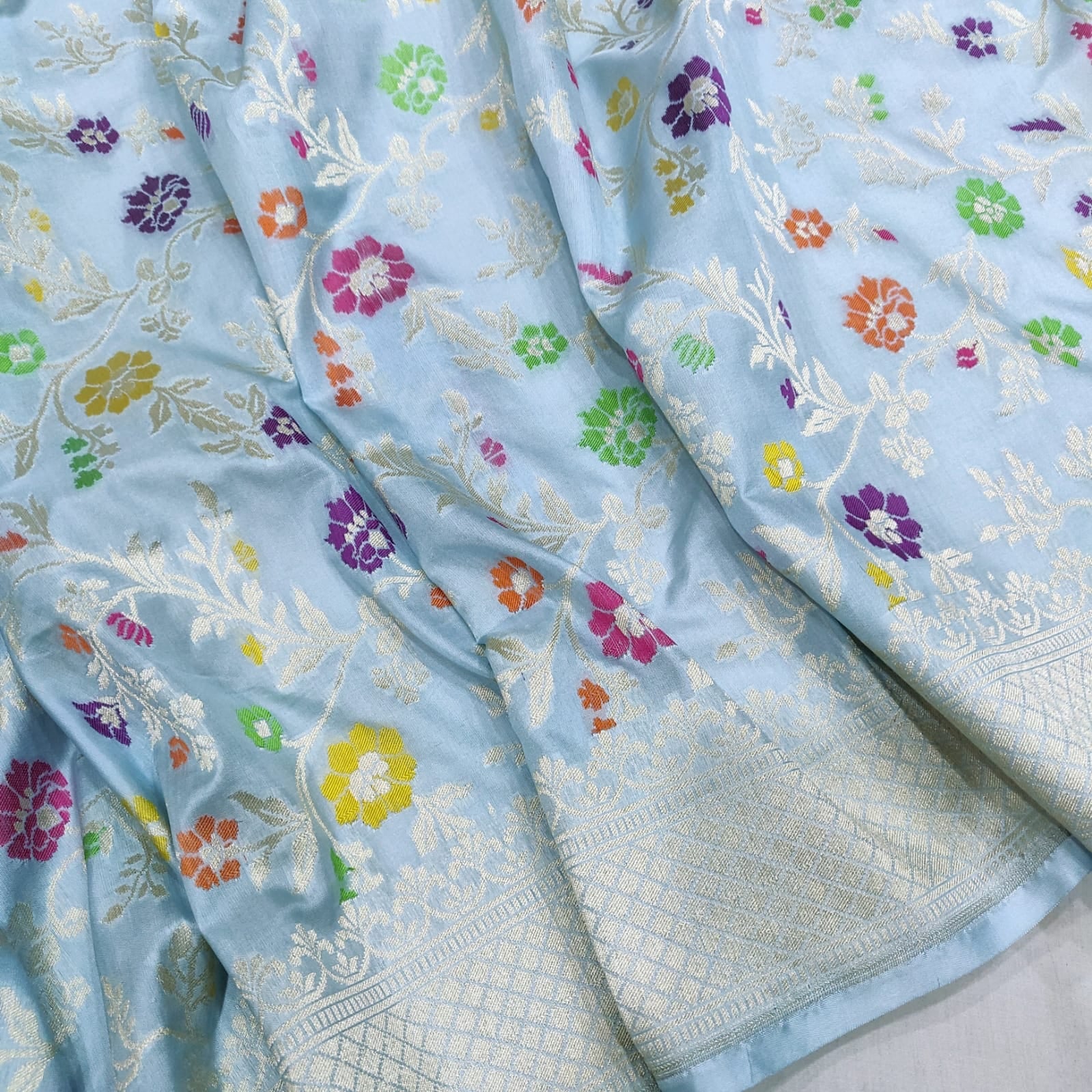 Aasmani Katan handwoven sarees - Saffronfashionindia